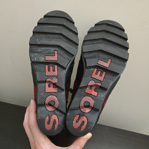 Sorel Lexie Black Red Checkered Buffalo Plaid Lace Up Wedge Ankle Boots - Picture 7 of 11